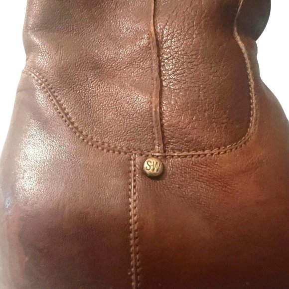 Stuart Weitzman Womens Sz 8.5  Leather Wedge Pull On Short Boots Brown Casual - Picture 8 of 16